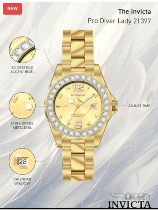 Gold Tone Invicta Pro Diver Quartz Gold Watch 38mm main image 7